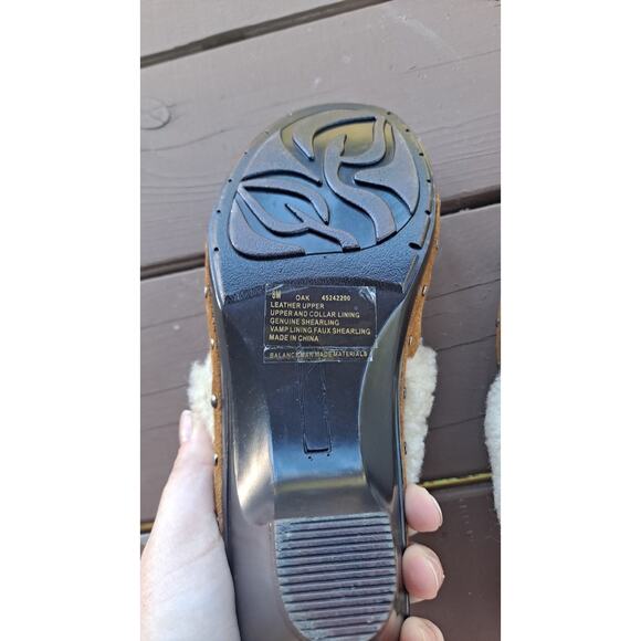 Isaac Mizrahi Tan Size 8M Women's Leather Genuine Shearling Oak Slip-On Mule - Picture 3 of 6